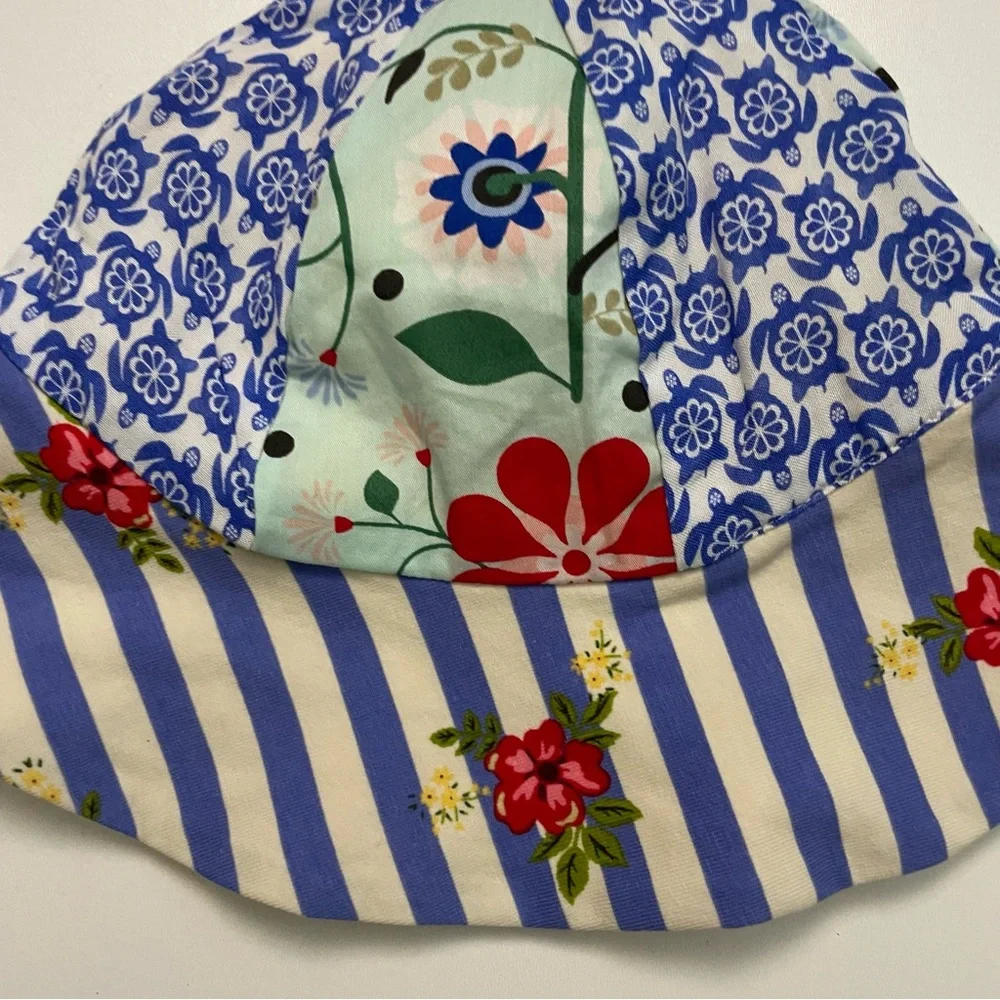 Matilda Jane Hat Reversible Patchwork Polka Dots Floral Stripe Blue Yellow Baby